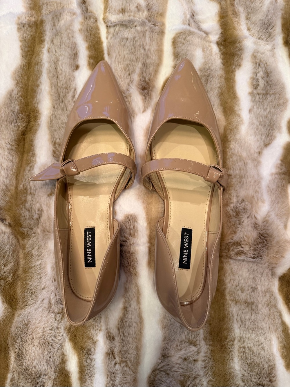 Nine West Blush Patent Mary Jane Pointed Flats